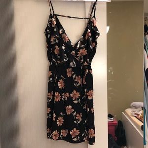 Black floral print wrap sundress in xsmall